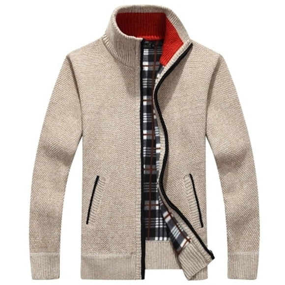 jsaierl Cardigan Sweaters for Men Knit Stand Collar Zip Up Outwear Top Long Sleeve Woolen Plaid Sweater Jacket
