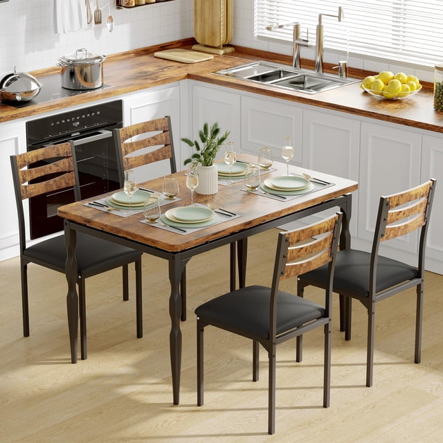 Dining Table for 4, Small Table and Chairs Set of 4, Dinette Set for4, 5 Piece Kitchen & Dining Room Sets for Small Space