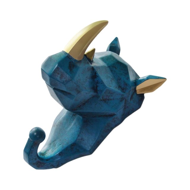 fastboy Crochet de Manteau en Forme d'Animal en Résine pour Tête d'Éléphant Crochet Mural Durable Tête d'Animal Crochet de Manteau Rétro Bleu (Rhinocéros) 1ensemble