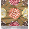 thumbnail image 1 of Soimoi Brown polyester Crepe Fabric Dot & Pie Food Print Sewing Fabric Yard 52 Inch Wide, 1 of 5
