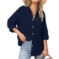 thumbnail image 2 of Womens Cotton Linen Button Down Shirts Boyfriend Long Sleeve Oversized Lapel Blouses Tops with Chest Pocket, 2 of 7