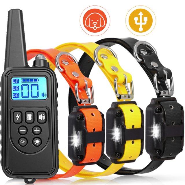 Rechargeable 3-Channel Dog Training Collar 880-3 with Anti-Interference Remote Control, 99 Levels Vibration/Shock/Beep Modes, Weatherproof Receiver, Black Controller, 67cm PU Leather Collar, USB