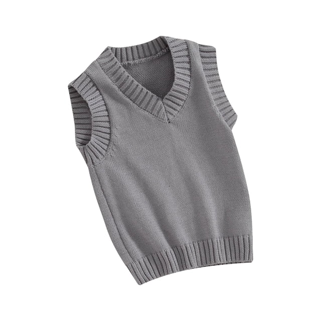 FOCUSNORM Toddler Sweater Vest Lightweight Sleeveless V Neck Solid Color Pullover Knitted Tank Tops