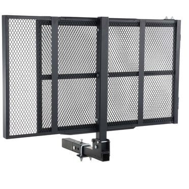 KFFKFF Cargo Carrier for Hitch Mount, 45.3"x25.6" Iron Rack with Foldable Ramp, Basket Hitch Rack with Secure Straps and Stabilizer, 500LBS Capacity Scooter Carrier Compatible with 2" Hitch Receiver