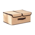 thumbnail image 1 of Foldable Fabric Storage Cube With PU Leather Handles Decorative Lidded Linen Organizer For Home Textile Clothes And Accessories, 1 of 3