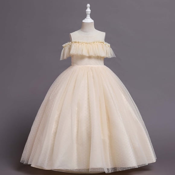 EGNMCR Evening Gowns for Women, Formal Dresses for Women, Women's Cocktail Dresses Sleeveless Round-Neck Dress Kids Dress Girls Sleeveless Shoulder Princess Dress Flower Mesh Polka Dress Girl Dress
