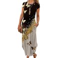 thumbnail image 1 of MAWCLOS Robes Maxi pour Femmes Robe Longue à Imprimé Floral Manches Courtes Été Plage Robe d'Été Caftan Vacances Col Rond Noir 3TG, 1 of 2