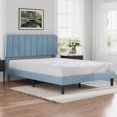 thumbnail image 2 of VECELO Queen Size Upholstered Beds, Modern Platform Bed Frame with Adjustable Headboard, Wooden Slats Support/No Box Spring Needed, Light Blue, 2 of 8