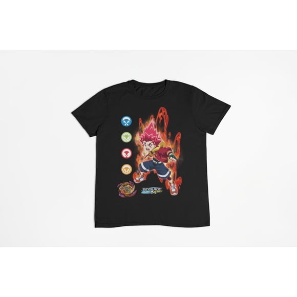 Beyblade Boy's basic tee shirt. This boys crew neck tee shirt has short sleeves and a trendy print and