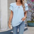 thumbnail image 4 of Timegard Tops for Women Ruffle Short Sleeve Round Neck T Shirts Fashion Casual Solid Color Dressy Blouses, 4 of 7