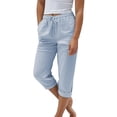 thumbnail image 2 of Soki Womens Capri Casual Loose Linen Elastic Wasit Cotton Linen Pants Trousers, 2 of 4