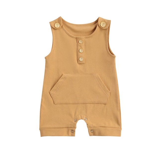 Xingqing Newborn Bébé Garçons Filles One Piece Romper Sans Manches Bodysuit Button Combinaison de Poche Été Short Vêtements