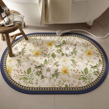 Gogreen Bath Mat - Bathroom Mat Rug Non Slip Super Absorbent Stain Resistant Quick Dry Thin Bathroom Rug-Bath Mats for Bathroom Floor Bathtub Vanity-Bathmat Bath Rug Easy Care (White Flower, 24"x36")
