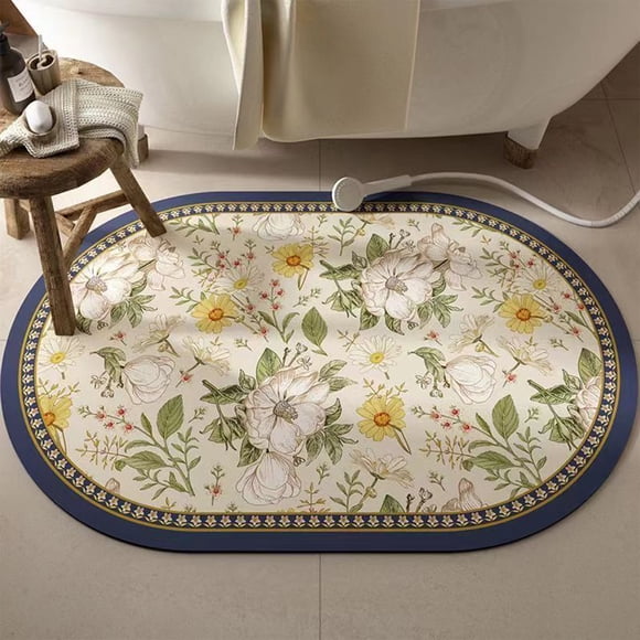 Gogreen Bath Mat - Bathroom Mat Rug Non Slip Super Absorbent Stain Resistant Quick Dry Thin Bathroom Rug-Bath Mats for Bathroom Floor Bathtub Vanity-Bathmat Bath Rug Easy Care (White Flower, 20"x32")