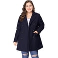 thumbnail image 3 of GRACE & GRANDEUR Women's Plus Peacoat Notched Lapel Double Breasted Mid Length Overcoat, 3 of 4