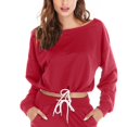 thumbnail image 3 of Ersazi Combinaison à Manches Longues pour Femmes Ensemble de Mode Féminine Couleur Col Rond Manches Longues Chandail en Molleton à Franges Pantalon en Liquidation Rouge P, 3 of 5