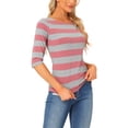 thumbnail image 4 of INSPIRE CHIC T-Shirts à Rayures pour Femmes Coupe Ajustée Manches au Coude Col Bateau T-Shirt TG Rose Gris, 4 of 6