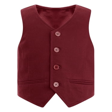 Xnihocha Garçon Enfants Mariage Fête Gilet Formel Sans Manches Col en V Boutonné Veste Gilet Bourgogne 12