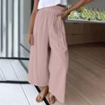 thumbnail image 3 of Pantalon à Jambe Grand pour Femmes Boho Taille Haute Élastique en Coton et Lin Pantalon Habillé Été Décontracté Détente Coupe Ample, 3 of 5