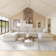 Sodrens Modular Sectional Sofa,U Shaped Sofa Linen Fabric Couch Free Combination Sofa,4-Seat Sofa with Two Ottomans for Living Room,Beige
