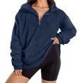 thumbnail image 1 of Yuyuzo Womens Fuzzy Fleece Sweatshirts Plus Size Half Zip Long Sleeve Oversized Pullover Tops, 1 of 5