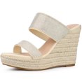 thumbnail image 1 of BLISSFUL STEP Sandales Compensées Espadrilles Beige à Plateforme avec Strass pour Femmes 6 m US, 1 of 6