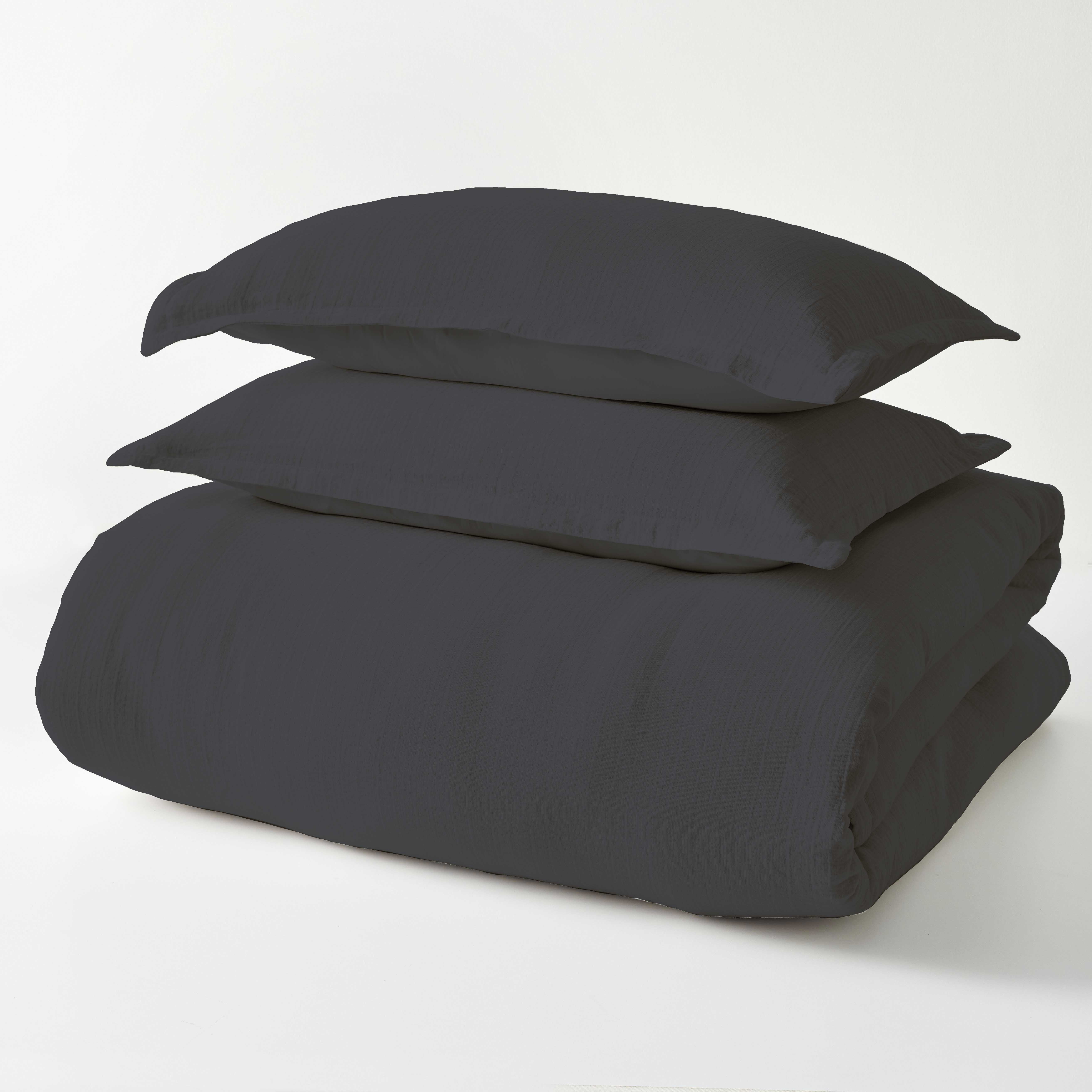 Better Homes & Gardens 3-Piece Charcoal Crinkled Gauze Duvet Cover Set, Adult Double/Queen