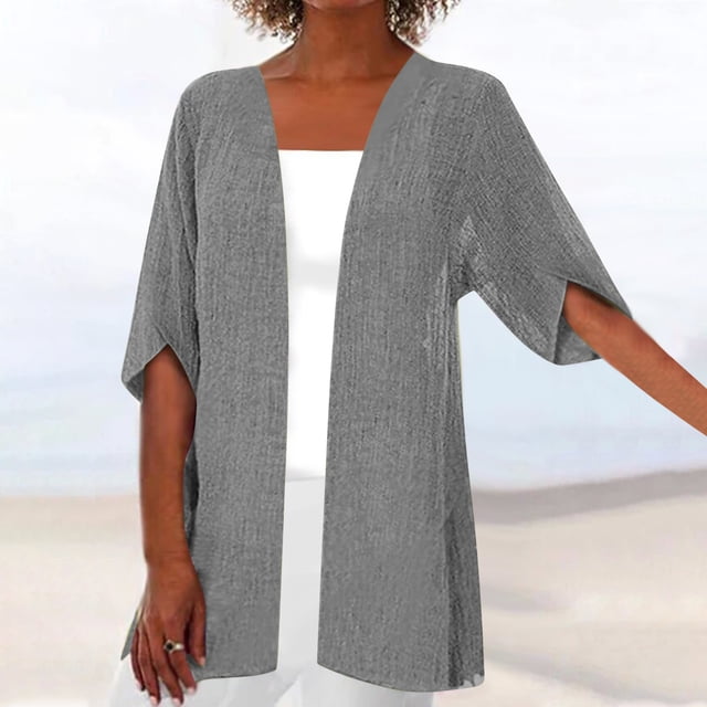 LOVZFMLL Cardigan pour Femmes Cardigan Mode à Enfiler Décontracté Couleur Unie Manches Mi-Longues Haut Sans Capuche