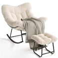 thumbnail image 1 of BeesClover Patio Rocking Chair, Outdoor Oversized Papasan Rocking Chair with Ottoman, 450lb Capacity, All-Weather PE Rattan Egg Rocker for Porch, Backyard, Balcony, 1 of 8