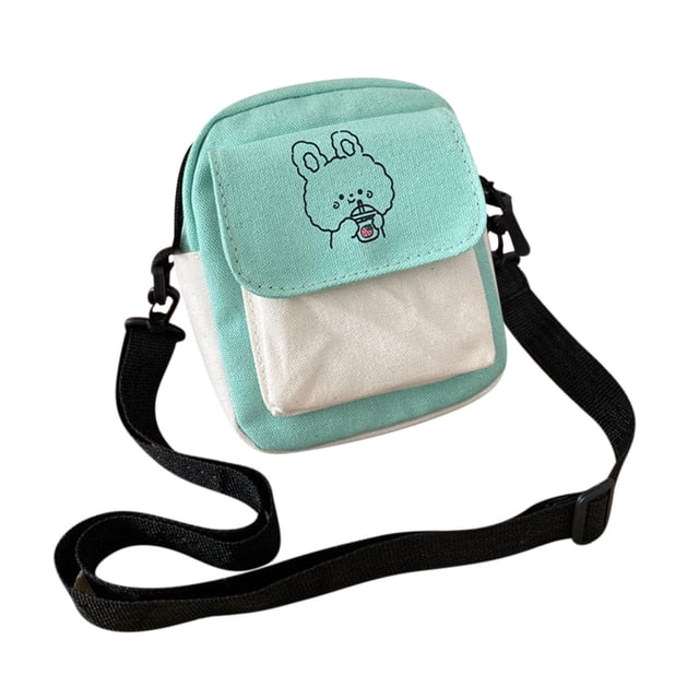 TopLLC Small Crossbody Bag for Women/Men, Matching Color Canvas Shoulder Bag with Rabbit Pattern, Mini Messenger Satchel Bag with Adjustable Strap, Lightweight Casual Crossbody Purse Gifts for Student