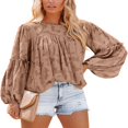 thumbnail image 1 of Womens Bell Sleeve Blouse Crewneck Lace Tops Floral Textured Babydoll Shirts, 1 of 7
