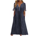 thumbnail image 2 of Babysbule Liquidation Robes d'Été pour Femmes, Mode Femmes Décontractée Ample Imprimé Papillon Col en V Manches Mi-Longues Boutons Poches Robe Longue, 2 of 6