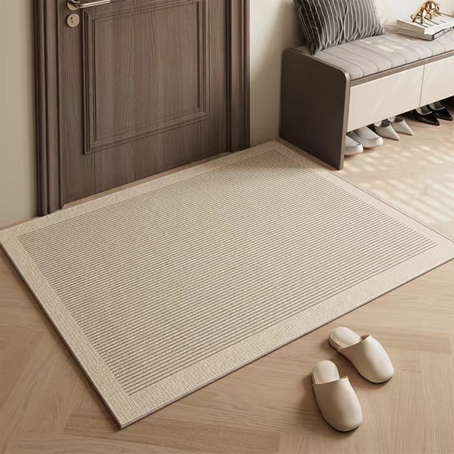 Beige Striped Polyester Carpet Rug 60X40Cm | Soft Comfortable Living Room Rug | Cozy Bedroom Floor Mat | Durable Balcony Door Mat | Non-Slip Decorative Area Rug