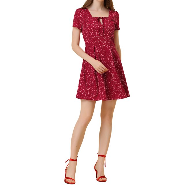 INSPIRE CHIC Robe de Bal Trapèze à Manches Courtes à Encolure Carrée Imprimée pour Femme TG à Pois Rouges