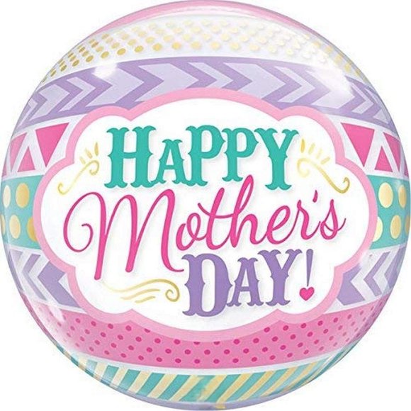 Happy Mother's Day Bubble Balloon, 22 Inch Plastic Stretchy Wrinkle Free Party Decoration