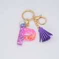 thumbnail image 2 of Hangs Pendant 2 Resin Glittering Letter Keychain with Color Stitching Flowing Design Purple Drop Glue English Character Key Chain, 2 of 5