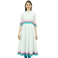 thumbnail image 2 of Bimba Womens Designer Cotton Kurta Long Flared Anarkali Kurti Dress With Pom-Pom, 2 of 9