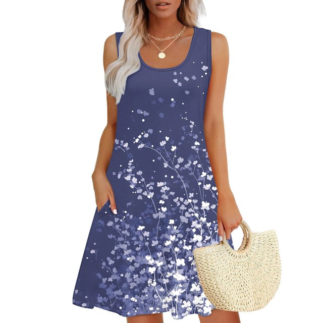 Ovzne Robes pour Femmes Robe pour Femme Femmes Décontractée Ample Été Robe Imprimée Sans Manches Col en V Ensemble Haut/chemise Grande Taille Robe Imprimée Liquidation