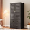thumbnail image 1 of Garde-robe Spacieuse en Bois de 65 Pouces - Portes à Persiennes, 2 Tiroirs, Tringle pour Chambre, Buanderie, Entrée, 1 of 9