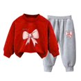 thumbnail image 2 of Pisexur Ensemble 2 Pcs pour Bébé Filles Garçons Automne Hiver Mode Décontractée Polaire Manches Longues Col Rond Chandails en Molleton et Pantalons Vêtements de Détente Imprimé Mignon Ensemble de Survêtement pour Enfants 3-8 Ans, 2 of 4