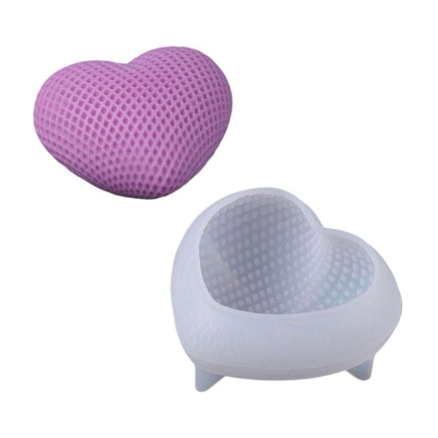 S/M/L Grid Heart Silicone Candle Mold Handmade 3D Love Shape Aromatic Soap R1F1