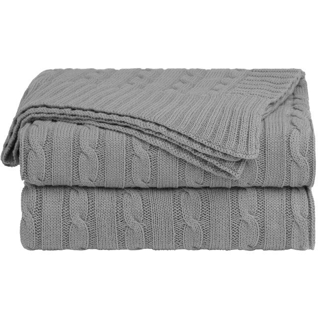 Unique Bargains Cotton Blanket Decorative Cable Knitted Throw Soft Knit Blankets