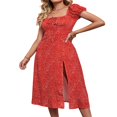 thumbnail image 2 of Robe Longue à Volants pour Femmes à Manches Courtes, Encolure Carrée, Style Boho Floral, Midi, Fluide, en Ligne, 2 of 7