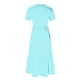 thumbnail image 3 of Penkiiy Robe T-Shirt d'Été Décontractée pour Femme à Manches Courtes, Col Rond, Basique Évasée, Fluide, Plage, Vacances, Robe Soleil, m Bleu Ciel, 3 of 5