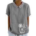 thumbnail image 2 of Jsaierl Chemises en Lin d'Été pour Femmes Imprimé Pissenlit Col à Revers Manches Courtes Blouses Simples Décontractées Polyvalentes, 2 of 4