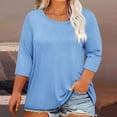 thumbnail image 2 of DDAPJ pyju T-shirts pour Femmes Grande Taille Amples Décontractés à Manches 3/4 Col Ras du Cou T-shirts Légers à Enfiler T-shirts Unis Basiques Vente à Durée Limitée Bleu Pâle L, 2 of 5