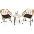 thumbnail image 2 of Costway 3PCS Patio Rattan Bistro Furniture Set Cushioned Chair Table Black, 2 of 10