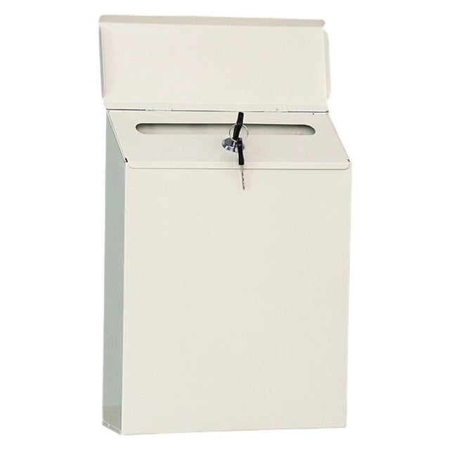 Iron Vertical Mailbox Hanging Wall Mounted Suggestion Drop Box Secured Paperwork Newspapers Magazines Holder Postbox Case Porch Room , Beige