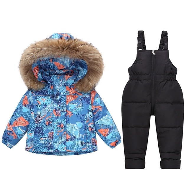Children Overalls Down Jacket 2 Piece Set for Winter Outerwear Ski Suit
