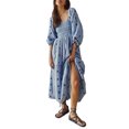 thumbnail image 1 of Kmbangi Robe Longue Décontractée d'Été pour Femme, Fleurs Brodées 3D, Encolure Carrée, Manches Bouffantes, Robe Mode Dos Nu, Robe Trapèze, 1 of 5